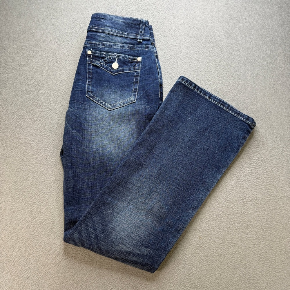 Flamingals Bootcut Jeans Womens Size S Blue Cotton Faded Denim Stretch Flare NWT